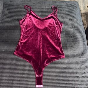 Dark Red Velvet Spaghetti Strap Bodysuit